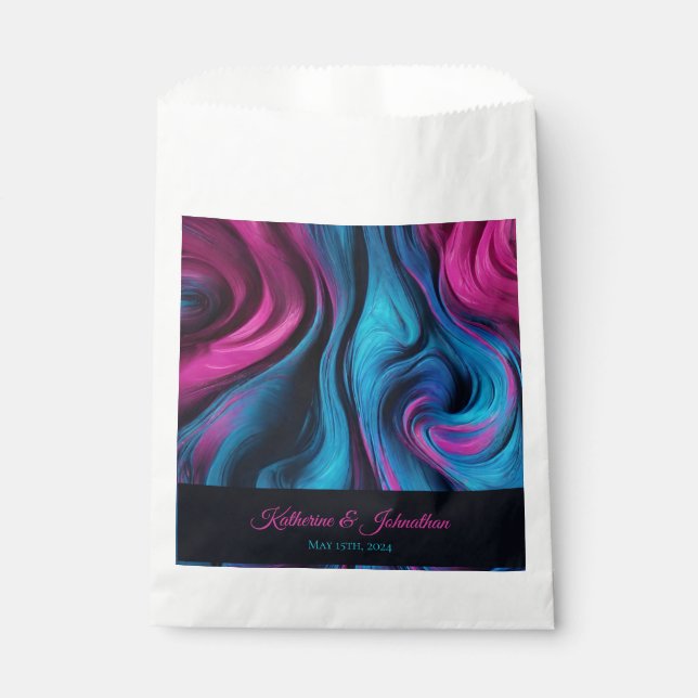 Sachets En Papier Mariage moderne - Bleu et rose (Devant)
