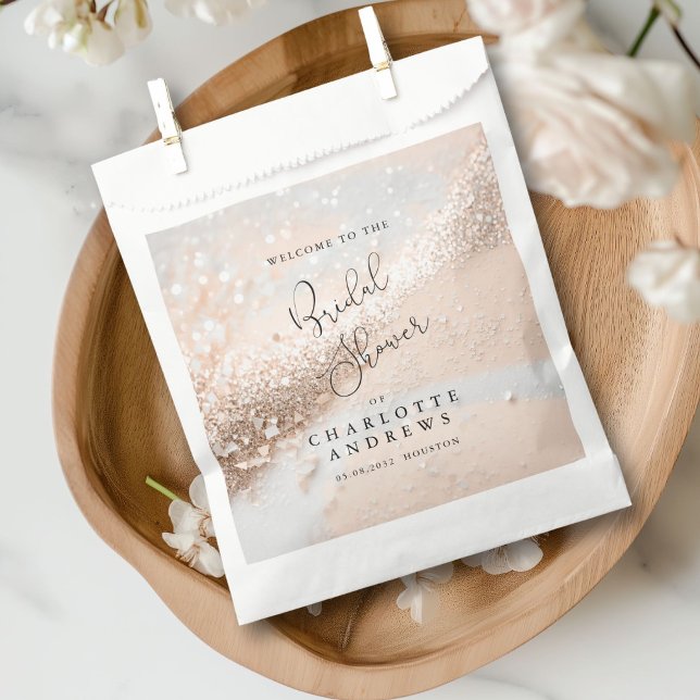 Sachets En Papier Mariage moderne et scintillant (Modern, glitter Bridal Shower Favor Bag with your name and bag.)