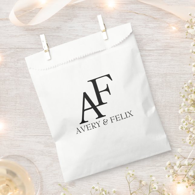 Sachets En Papier Mariage Monogram noir et blanc Elegant invité (Coupé)