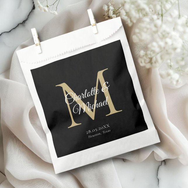 Sachets En Papier Mariage monogramme (Monogram, Classic, Elegant, Wedding Favor Bag with your names and date.)