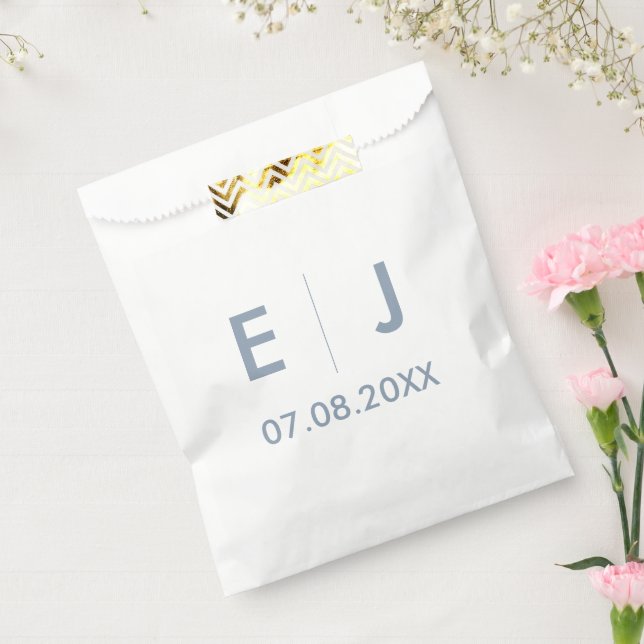Sachets En Papier Mariage monogramme bleu et blanc Dusty (Scellé)