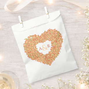 Sachets En Papier Mariage monogramme de tulipe de coeur orangé