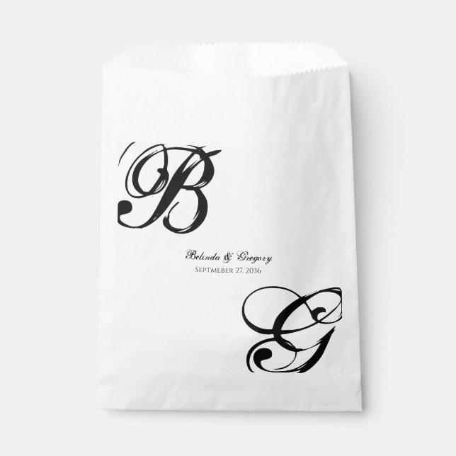 Sachets En Papier Mariage Monogramme noir et blanc (Devant)