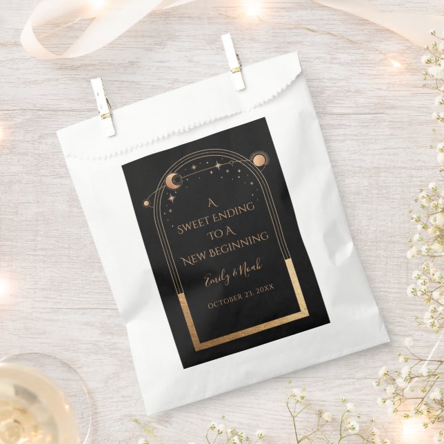 Sachets En Papier Mariage mystique Black Gold Sun Moon Stars (Coupé)
