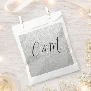 Sachets En Papier Mariage Pailleté Argent Monogramme Élégant