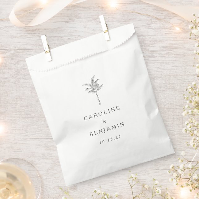 Sachets En Papier Mariage personnalisé minimaliste Ecru Palm Tree Li (Coupé)