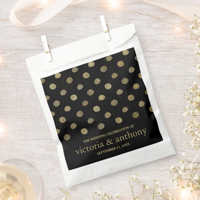 Sachets En Papier Mariage Pois moderne Black & Gold (Coupé)
