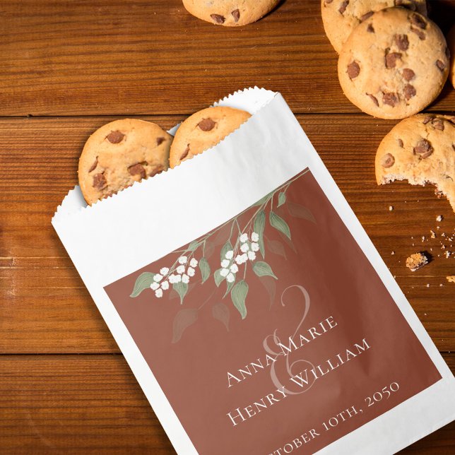 Sachets En Papier Mariage Simple Candy Favoriser Élégante Terracotta (Terracotta Wedding reception treat paper bag, with elegant greenery and florals. )