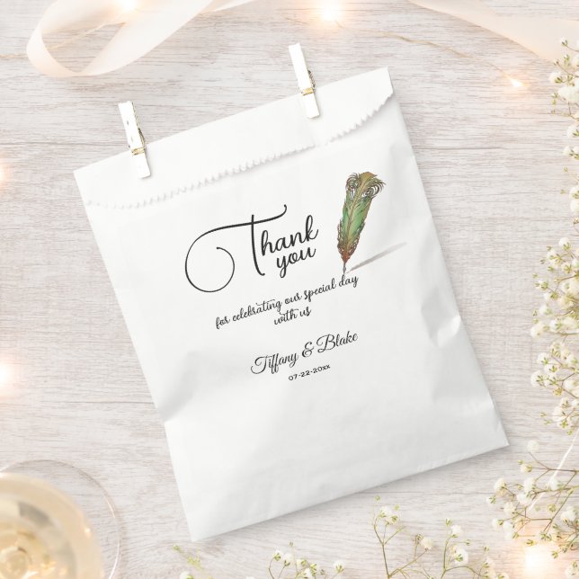 Sachets En Papier Mariage unique de défilement et de plume (Coupé)
