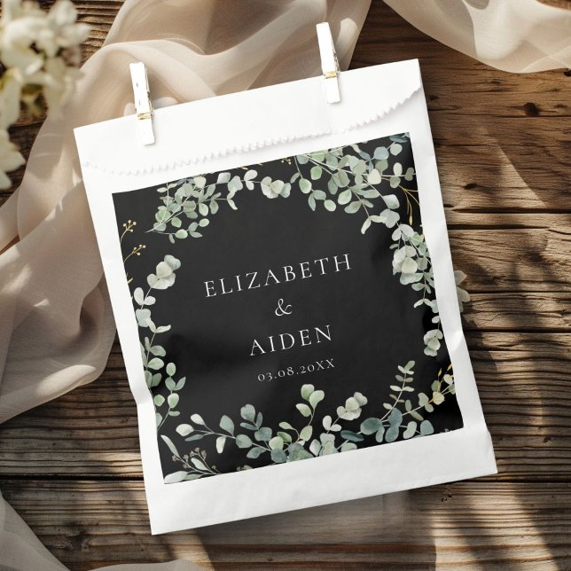 Sachets En Papier Mariage végétal Eucalyptus (Eucalyptus Wedding Favor Bag with your name and date.)