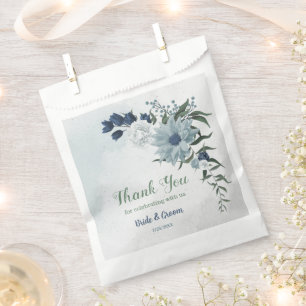 Sachets En Papier marine blanche romantique & mariage de fleurs bleu