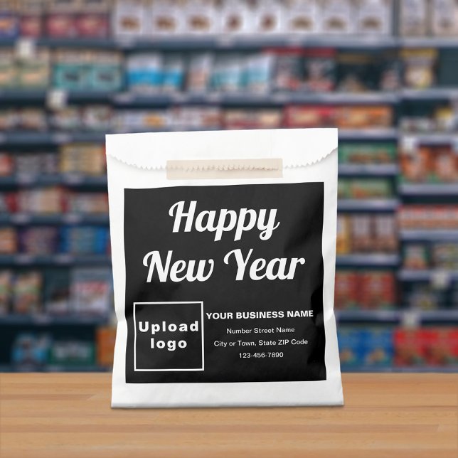 Sachets En Papier Marque Black Business, Sac Papier Nouvel An (Black business brand with New Year greeting on paper bag)