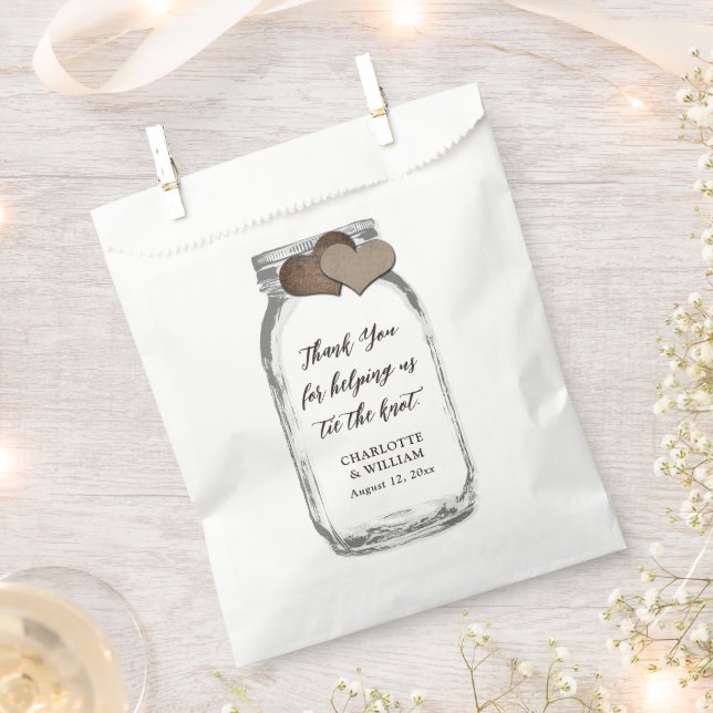 Sachets En Papier Mason Jar Pays Burlap Coeurs Merci Mariage (Coupé)
