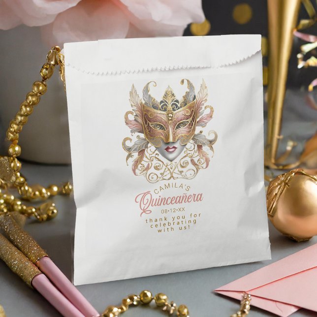Sachets En Papier Masquerade Motif Quinceanera Rose Gold ID1031 (Créateur téléchargé)