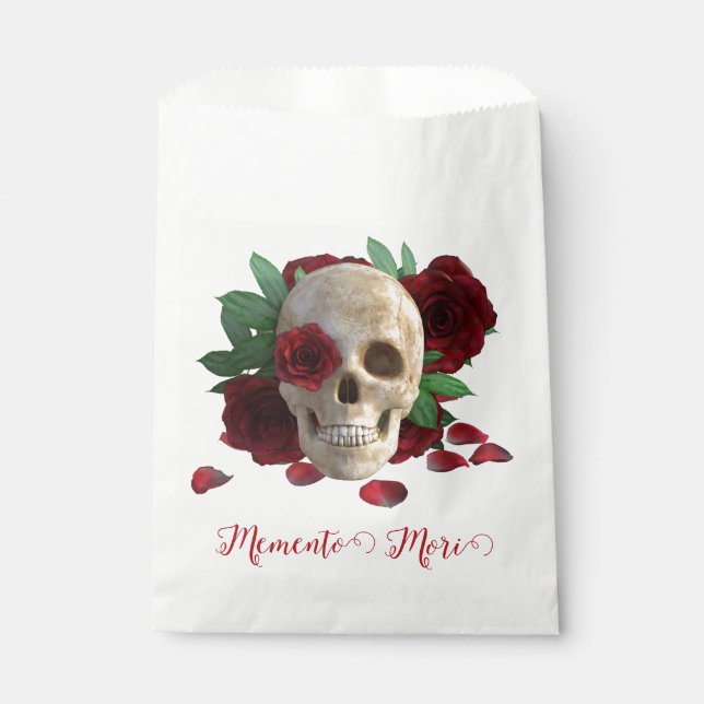 Sachets En Papier Memento Mori. Crâne aux roses rouges (Devant)