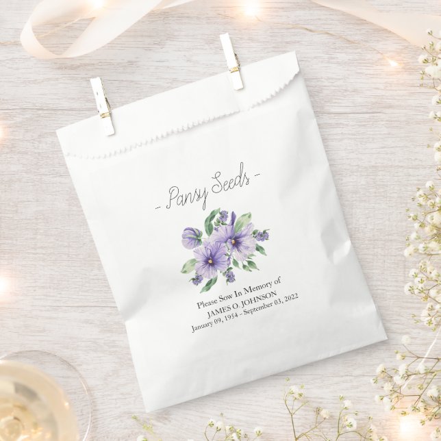 Sachets En Papier Memorial Pansy Seed Funeral  (Coupé)