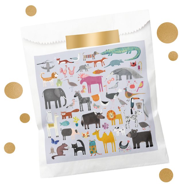 Sachets En Papier Ménagerie animale amusante (Jungle, safari, zoo, wild and pet animals and bird design party favor bag)