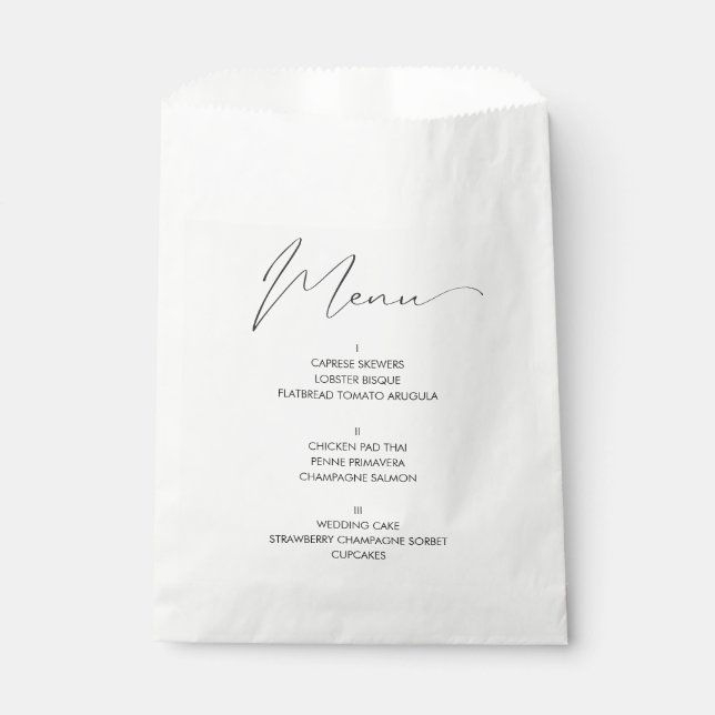 Sachets En Papier Menu Mariage de script moderne Sac à pain (Devant)