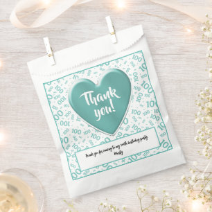 Sachets En Papier Merci 100e nombre aléatoire Motif Turquoise/blanc