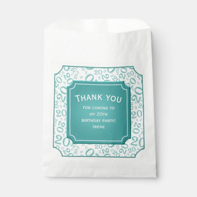 Sachets En Papier Merci : 20ème nombre aléatoire Motif Turquoise 20 (Devant)