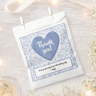 Sachets En Papier Merci 30e nombre aléatoire Motif bleu/blanc