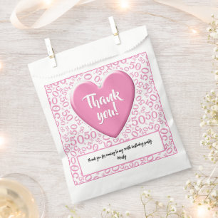 Sachets En Papier Merci 50e nombre aléatoire Motif rose/blanc
