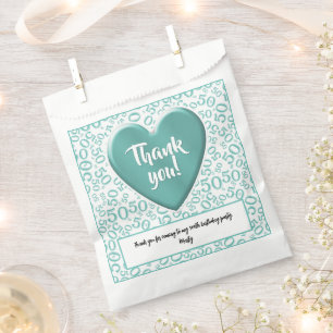 Sachets En Papier Merci 50e nombre aléatoire Motif Turquoise/blanc