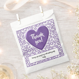 Sachets En Papier Merci 50e nombre aléatoire Motif violet/blanc