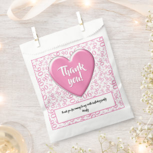 Sachets En Papier Merci 90e nombre aléatoire Motif rose/blanc
