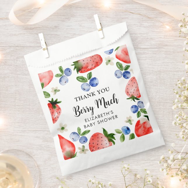 Sachets En Papier Merci aux bleuets et aux fraises (Coupé)