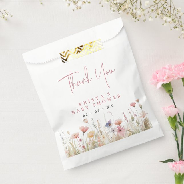 Sachets En Papier Merci Baby shower Fleur sauvage rose (Scellé)