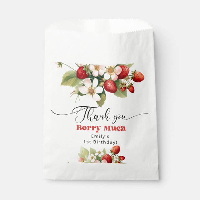 Sachets En Papier Merci baies beaucoup Fraise anniversaire (Devant)