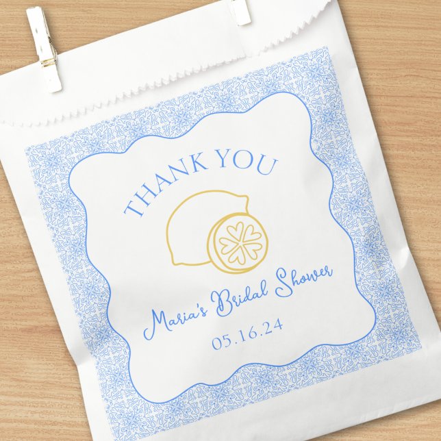 Sachets En Papier Merci Citron Carreaux bleus Fête des mariées perso (Créateur téléchargé)