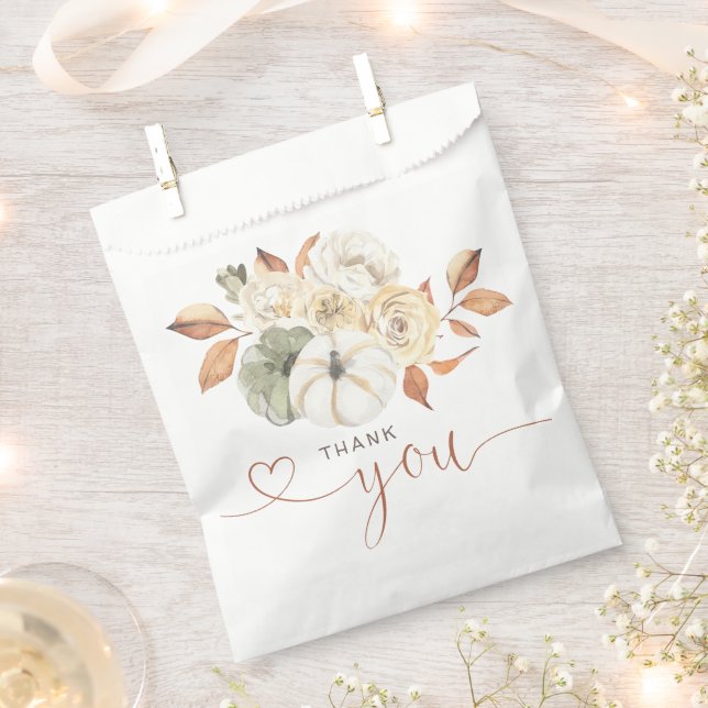 Sachets En Papier Merci Citrouille floral d'automne (Coupé)