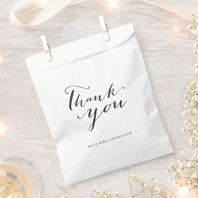 Sachets En Papier Merci Classic Script Calligraphie Nom Mariage (Coupé)