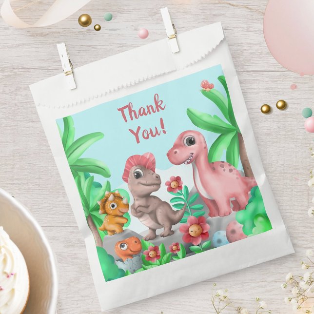 Sachets En Papier Merci d'anniversaire de Dinosaure pour fille (Girl's Dinosaur Birthday Party Favor Bag)