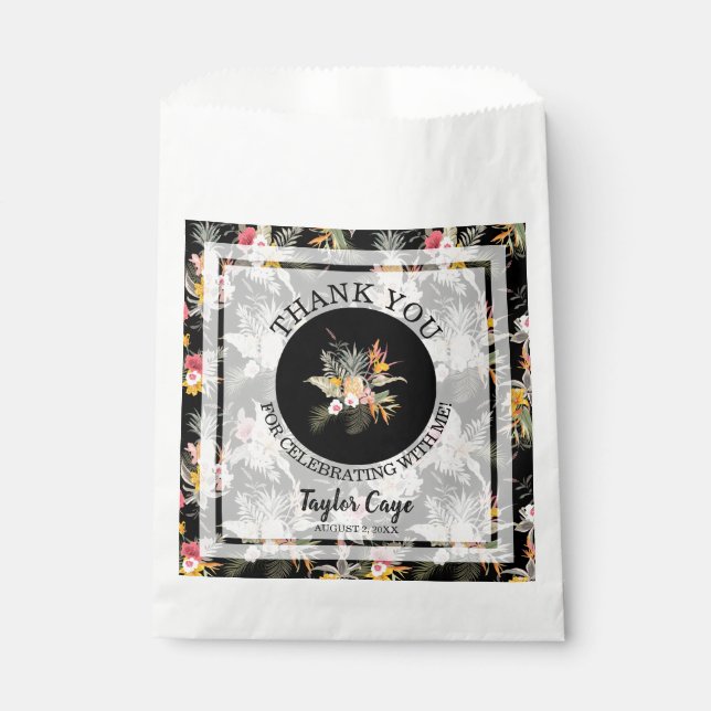 Sachets En Papier Merci d'anniversaire floral tropical (Devant)