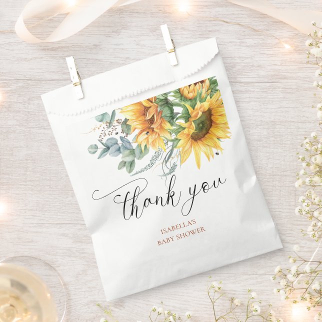 Sachets En Papier Merci de Baby shower de tournesol rustique (Coupé)
