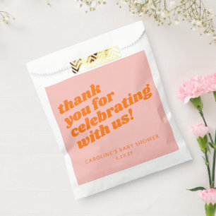 Sachets En Papier Merci de Baby shower moderne rose orange rétro