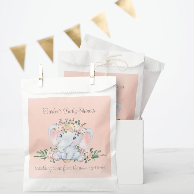 Sachets En Papier Merci de Baby shower rose floral (Blush Pink Boho Floral Cute Elephant Baby Shower Favor Bags for Thank You Gifts)