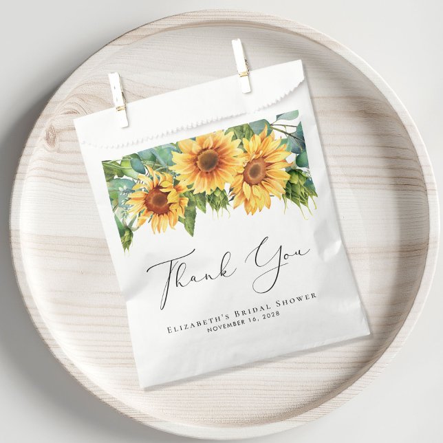 Sachets En Papier Merci de Fête des mariées de tournesol Eucalyptus (Créateur téléchargé)