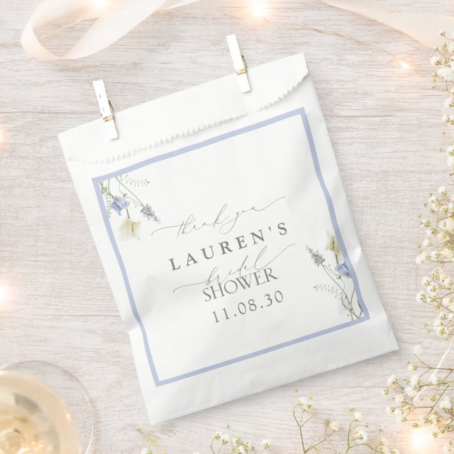 Sachets En Papier Merci de Fête des mariées Fleur sauvage bleu Dusty (Coupé)