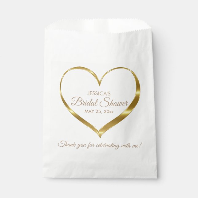 Sachets En Papier Merci de Fête des mariées Gold Heart (Devant)
