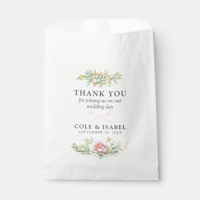 Sachets En Papier Merci de Mariage de Boho Succulent Rustique (Devant)