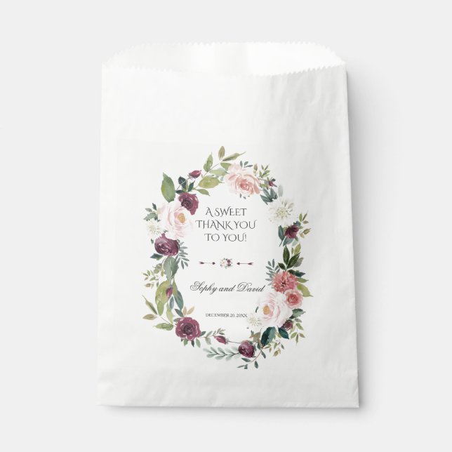 Sachets En Papier Merci de Mariage floral de Bourgogne (Devant)