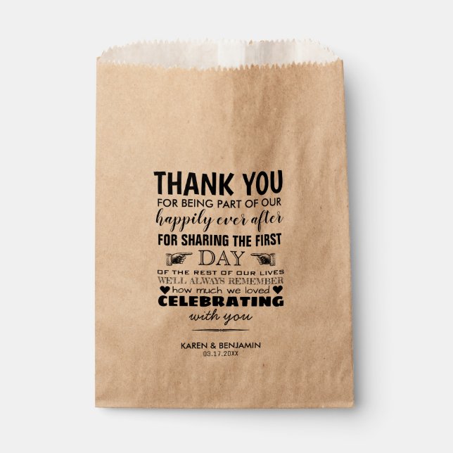 Sachets En Papier Merci de mariage rustique moderne élégant (Devant)