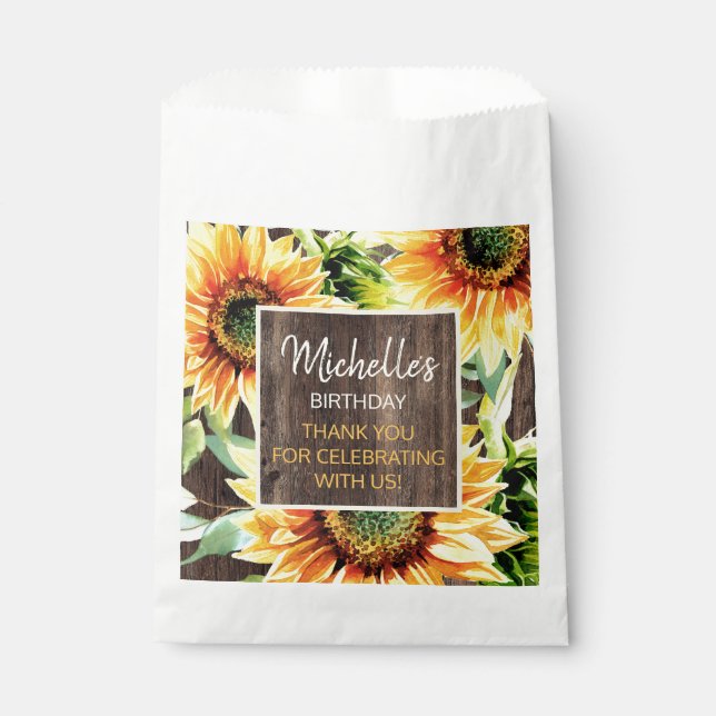 Sachets En Papier Merci de tournesol jaune bois rustique (Devant)