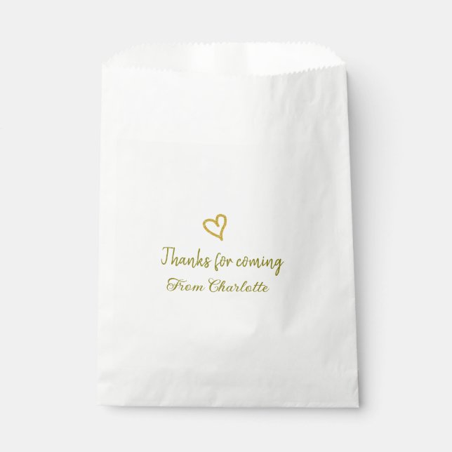 Sachets En Papier merci d'être venu nom du texte message coeur doré (Devant)