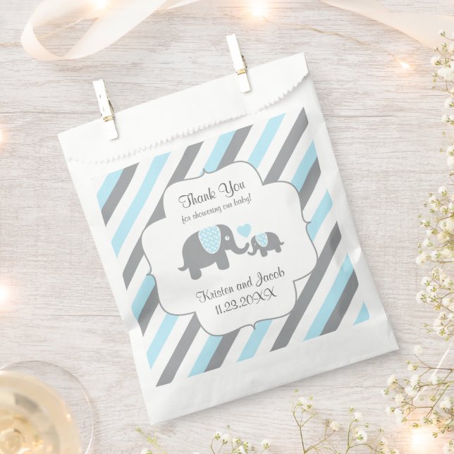 Sachets En Papier Merci éléphant bleu, gris blanc (Coupé)