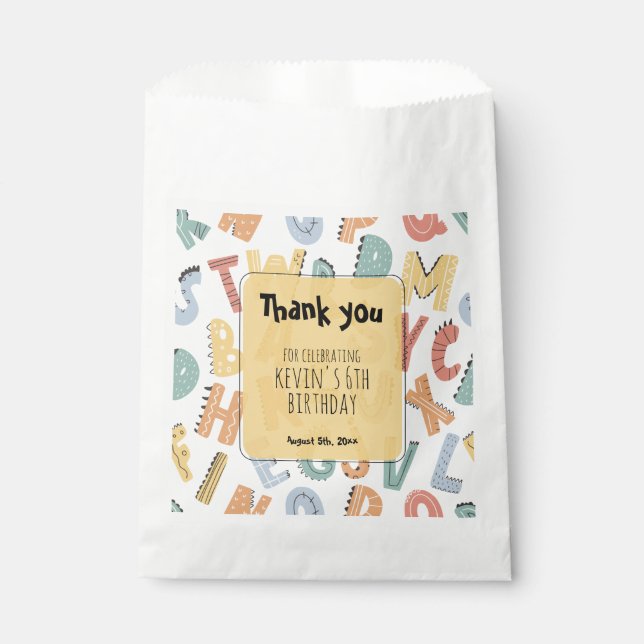 Sachets En Papier Merci Enfants Filles Garçons Anniversaire Dinosaur (Devant)